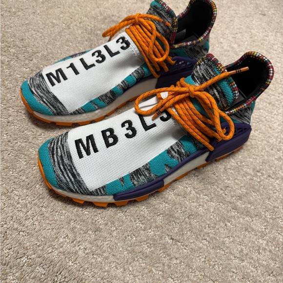 Adidas “Pharrell Human Race” NMD. Multicolor Athletic Shoes with Orange Laces - Picture 1 of 4
